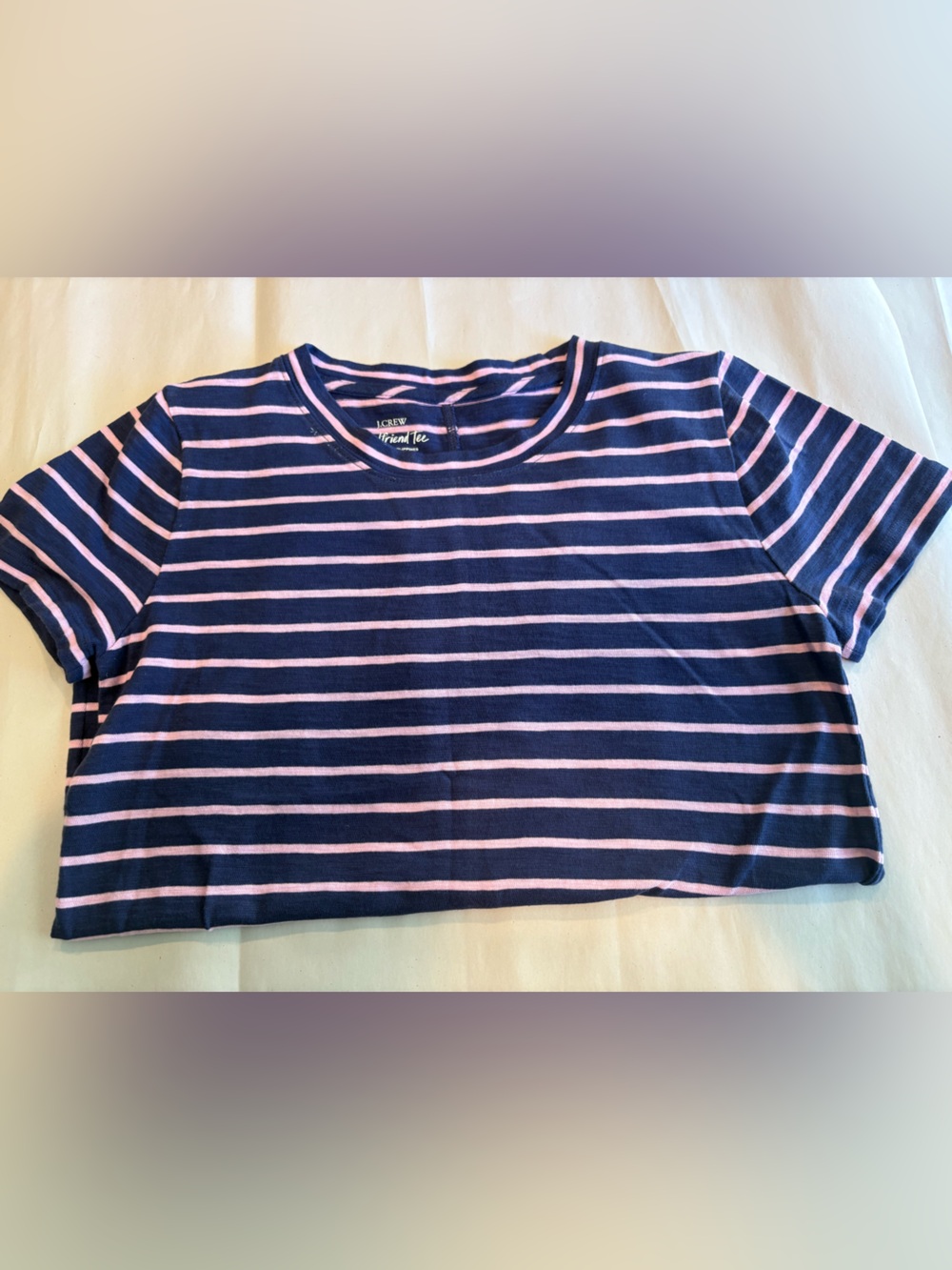 J Crew Girlfriend Tee 100% Cotton Navy & Pink Striped New without tags Sz Small
